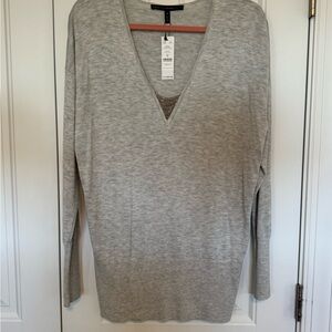 Gray Embellished Silver V-Neck Tunic Sweater M